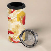 Beige Palaka Hawaii Aloha 4 in 1 Can Cooler Tumbler Koi Pond Mix Ilima Flowers - Polynesian Pride