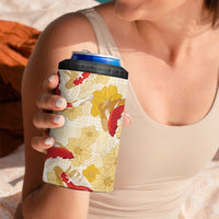 Beige Palaka Hawaii Aloha 4 in 1 Can Cooler Tumbler Koi Pond Mix Ilima Flowers - Polynesian Pride