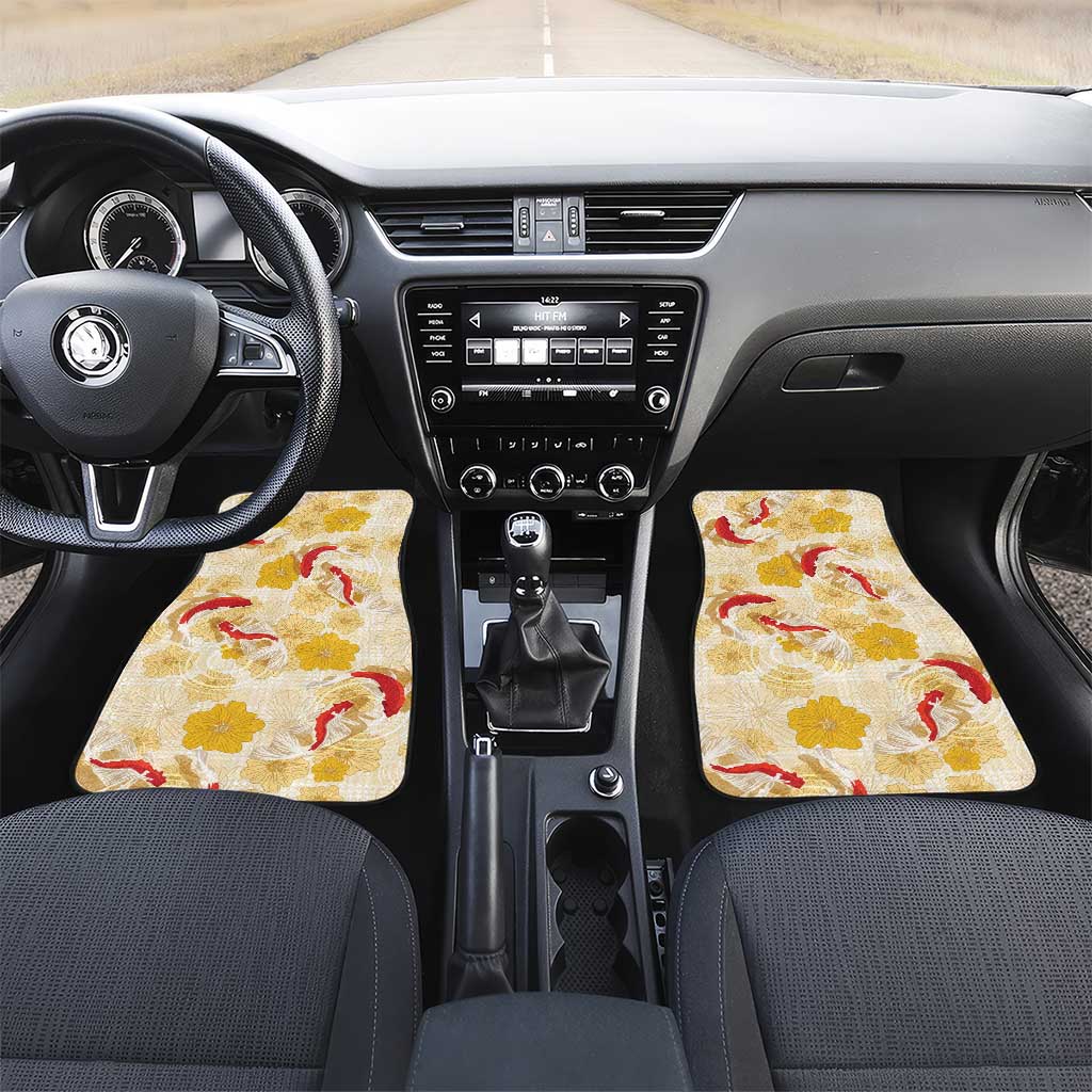 Beige Palaka Hawaii Aloha Car Mats Koi Pond Mix Ilima Flowers - Polynesian Pride