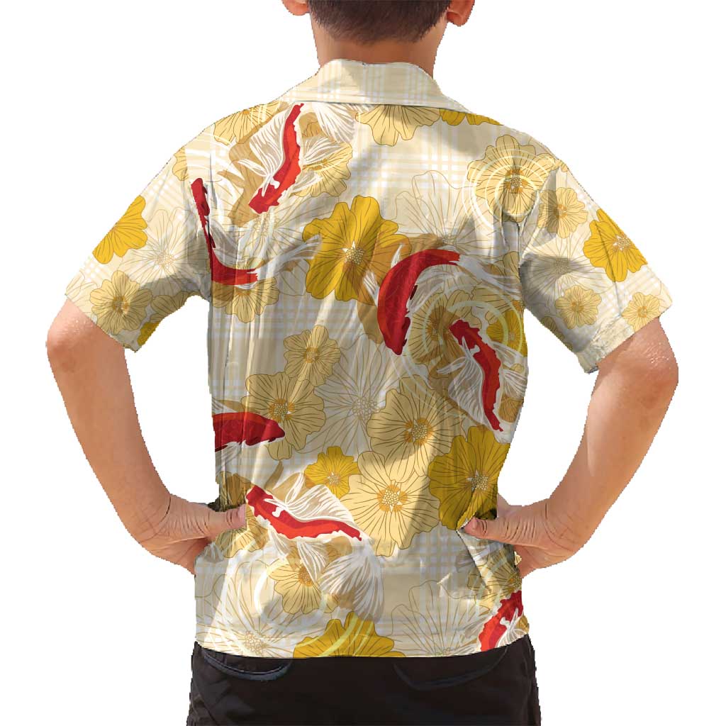 Beige Palaka Hawaii Aloha Family Matching Puletasi and Hawaiian Shirt Koi Pond Mix Ilima Flowers - Polynesian Pride