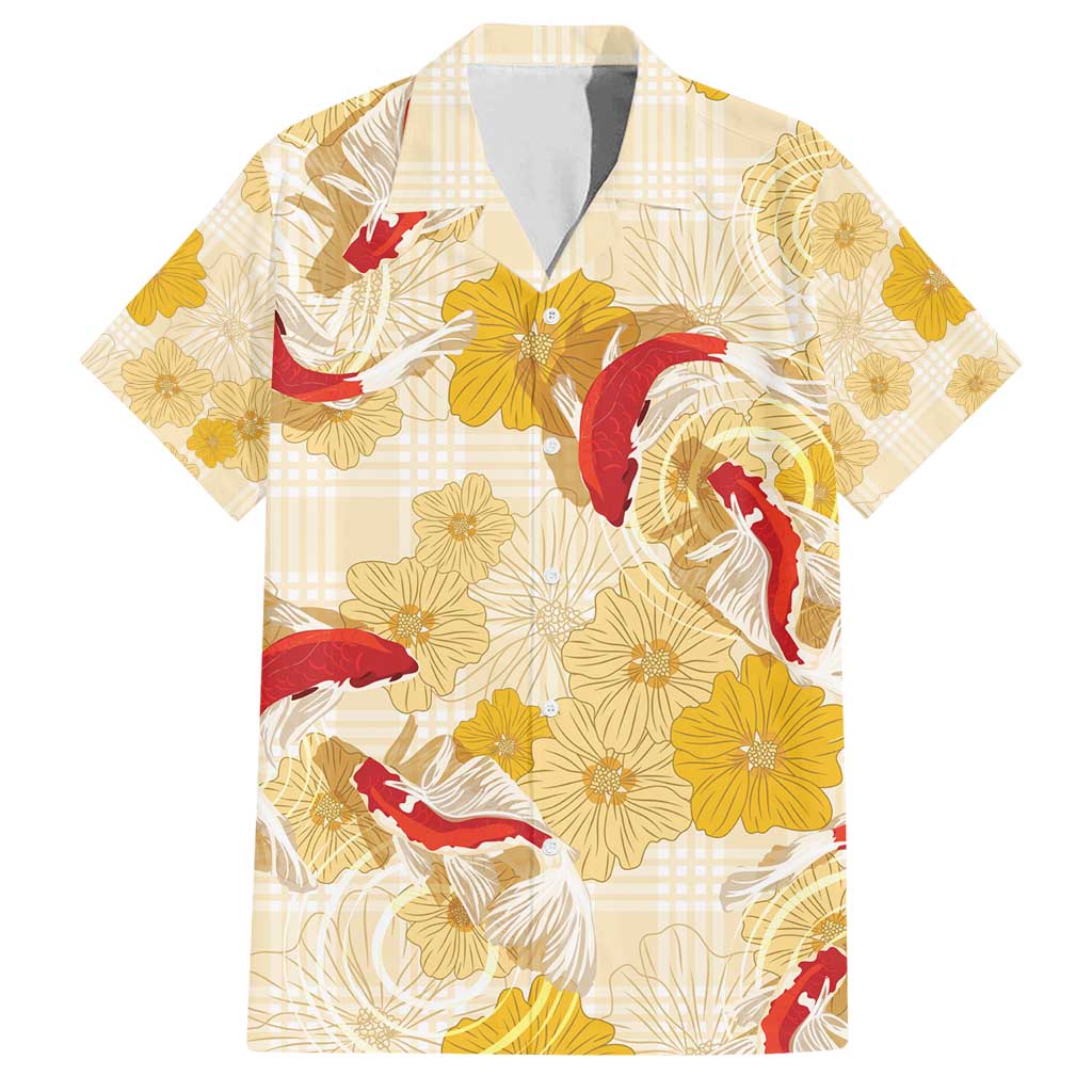 Beige Palaka Hawaii Aloha Family Matching Tank Maxi Dress and Hawaiian Shirt Koi Pond Mix Ilima Flowers - Polynesian Pride