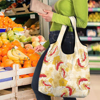 Beige Palaka Hawaii Aloha Grocery Bag Koi Pond Mix Ilima Flowers - Polynesian Pride