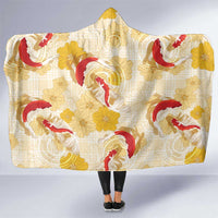 Beige Palaka Hawaii Aloha Hooded Blanket Koi Pond Mix Ilima Flowers - Polynesian Pride