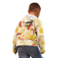 Beige Palaka Hawaii Aloha Kid Hoodie Koi Pond Mix Ilima Flowers - Polynesian Pride