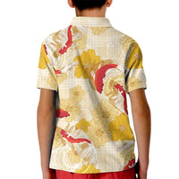 Beige Palaka Hawaii Aloha Kid Polo Shirt Koi Pond Mix Ilima Flowers - Polynesian Pride