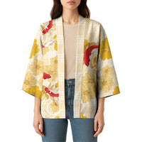 Beige Palaka Hawaii Aloha Kimono Koi Pond Mix Ilima Flowers - Polynesian Pride