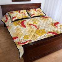 Beige Palaka Hawaii Aloha Quilt Bed Set Koi Pond Mix Ilima Flowers - Polynesian Pride