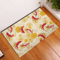 Beige Palaka Hawaii Aloha Rubber Doormat Koi Pond Mix Ilima Flowers - Polynesian Pride