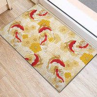 Beige Palaka Hawaii Aloha Rubber Doormat Koi Pond Mix Ilima Flowers - Polynesian Pride