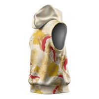 Beige Palaka Hawaii Aloha Sleeveless Hoodie Koi Pond Mix Ilima Flowers - Polynesian Pride
