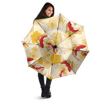 Beige Palaka Hawaii Aloha Umbrella Koi Pond Mix Ilima Flowers - Polynesian Pride