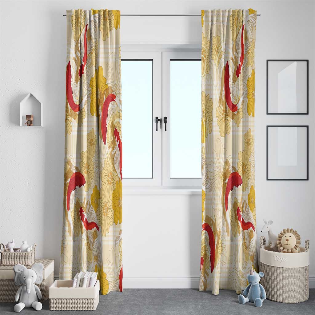 Beige Palaka Hawaii Aloha Window Curtain Koi Pond Mix Ilima Flowers - Polynesian Pride