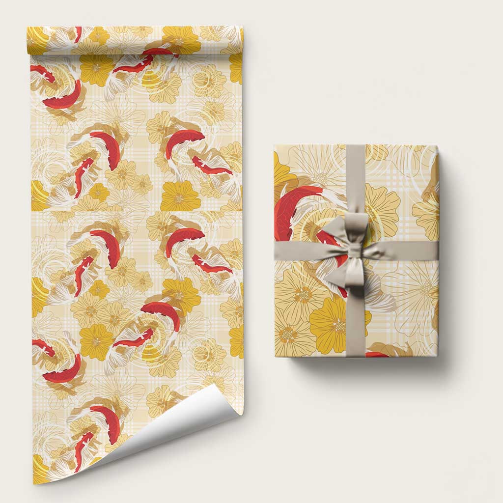 Beige Palaka Hawaii Aloha Wrapping Paper Koi Pond Mix Ilima Flowers