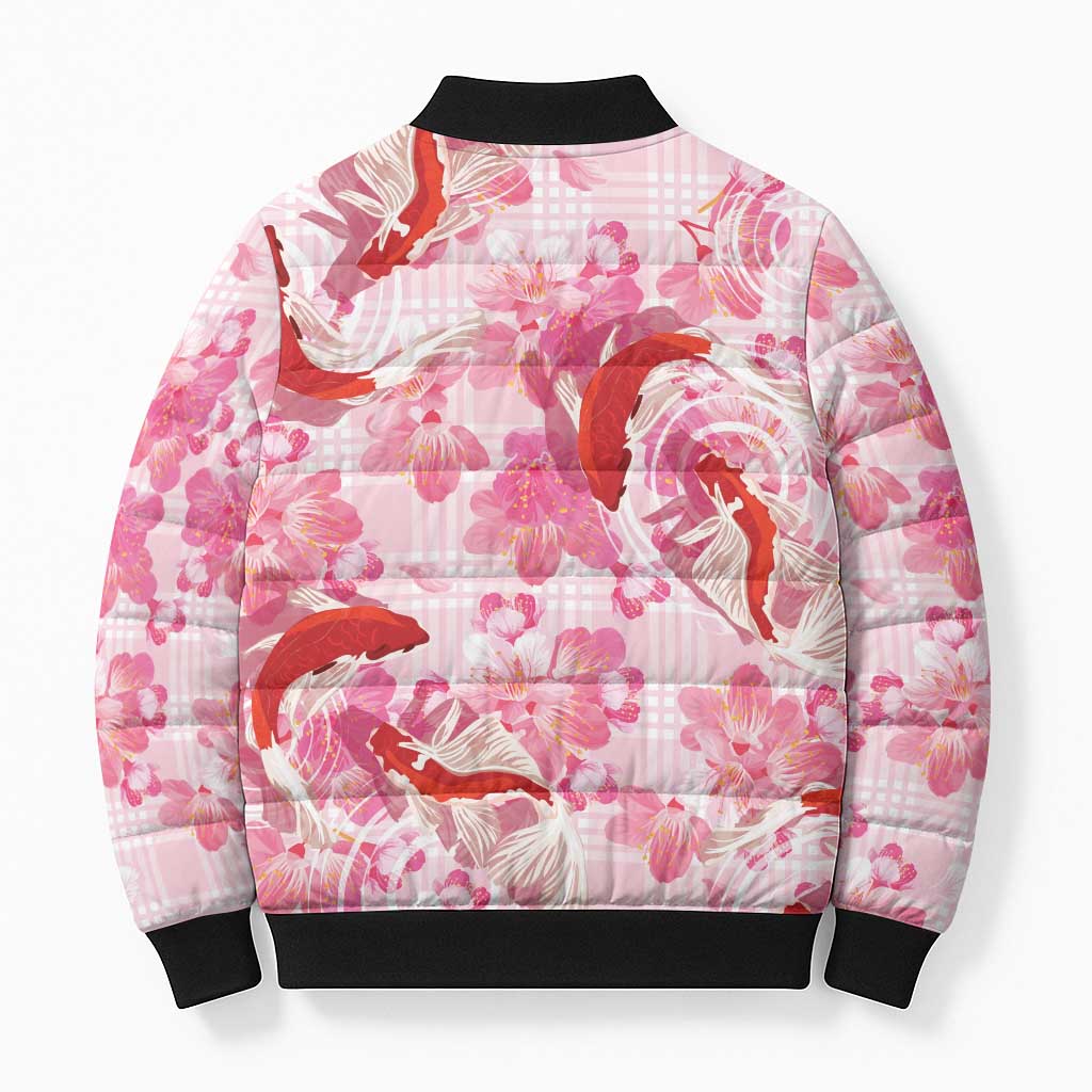 Pink Palaka Hawaii Aloha Bomber Puffer Jacket Koi Pond Mix Sakura - Polynesian Pride