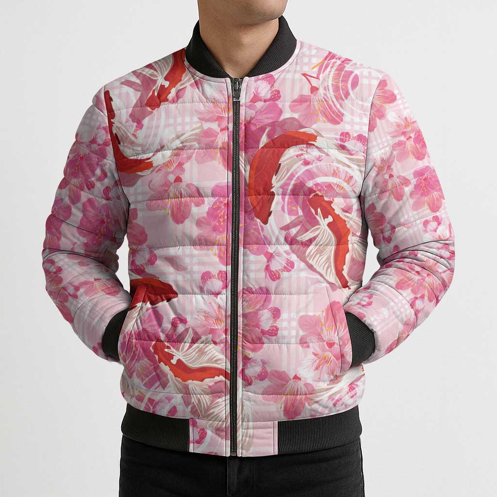 Pink Palaka Hawaii Aloha Bomber Puffer Jacket Koi Pond Mix Sakura - Polynesian Pride