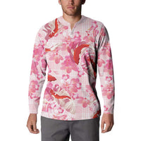 Pink Palaka Hawaii Aloha Button Sweatshirt Koi Pond Mix Sakura - Polynesian Pride