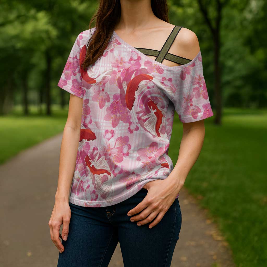 Pink Palaka Hawaii Aloha Cross Shoulder Shirt Koi Pond Mix Sakura - Polynesian Pride