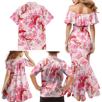 Pink Palaka Hawaii Aloha Family Matching Mermaid Dress and Hawaiian Shirt Koi Pond Mix Sakura - Polynesian Pride