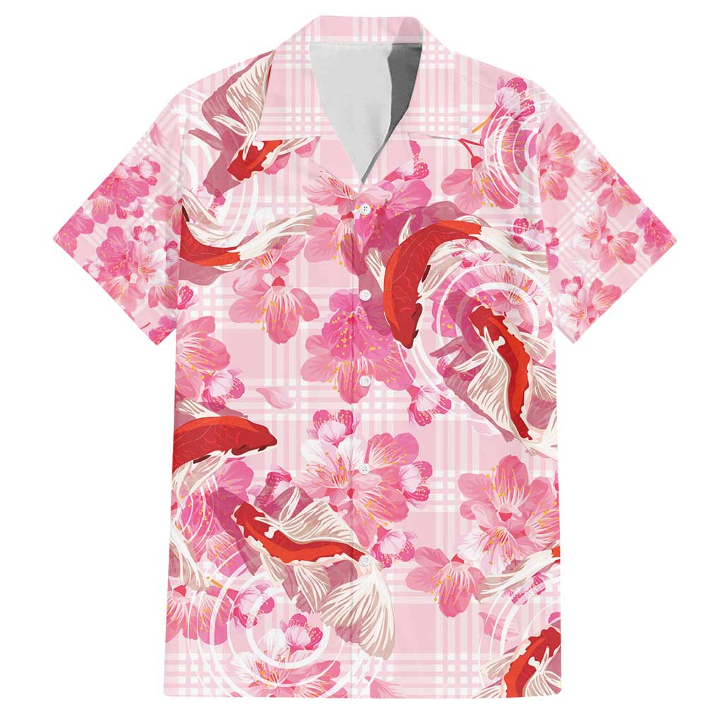 Pink Palaka Hawaii Aloha Family Matching Off Shoulder Maxi Dress and Hawaiian Shirt Koi Pond Mix Sakura - Polynesian Pride