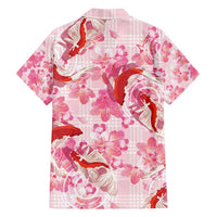 Pink Palaka Hawaii Aloha Family Matching Off Shoulder Maxi Dress and Hawaiian Shirt Koi Pond Mix Sakura - Polynesian Pride