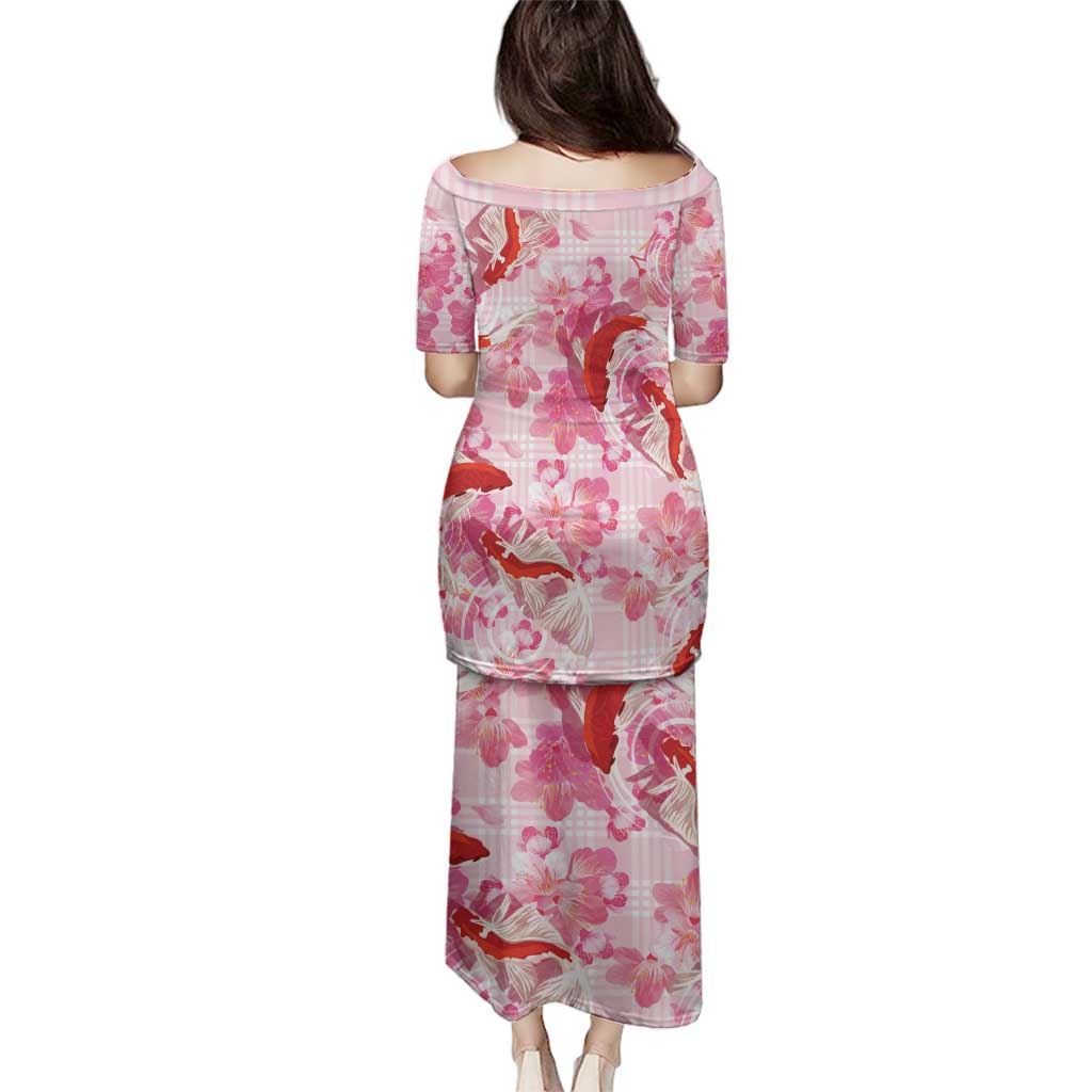 Pink Palaka Hawaii Aloha Family Matching Puletasi and Hawaiian Shirt Koi Pond Mix Sakura - Polynesian Pride