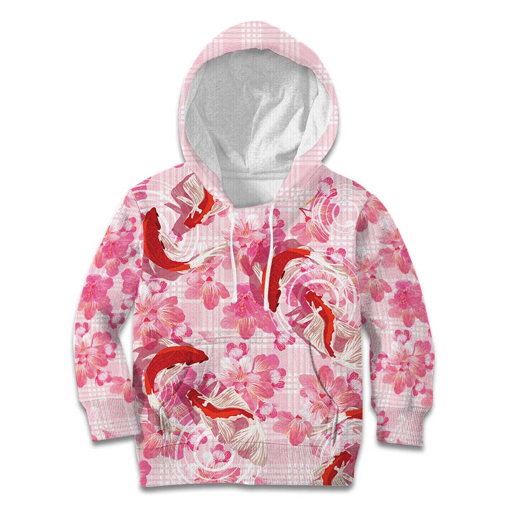 Pink Palaka Hawaii Aloha Kid Hoodie Koi Pond Mix Sakura - Polynesian Pride