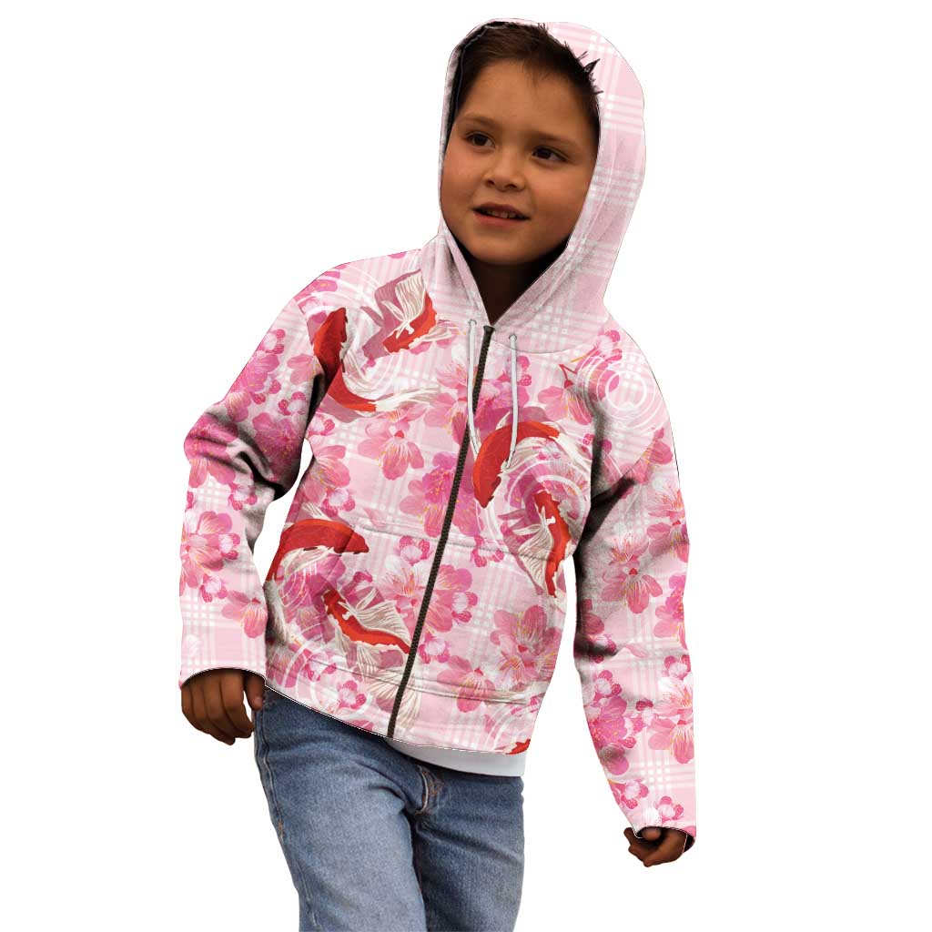 Pink Palaka Hawaii Aloha Kid Hoodie Koi Pond Mix Sakura - Polynesian Pride