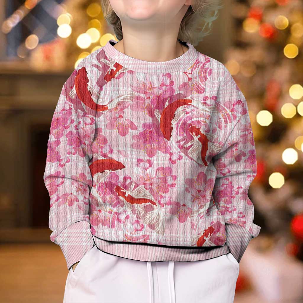 Pink Palaka Hawaii Aloha Kid Ugly Christmas Sweater Koi Pond Mix Sakura - Polynesian Pride