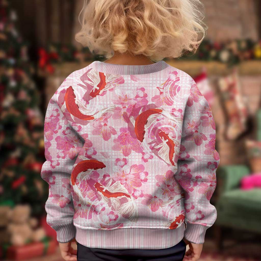 Pink Palaka Hawaii Aloha Kid Ugly Christmas Sweater Koi Pond Mix Sakura - Polynesian Pride
