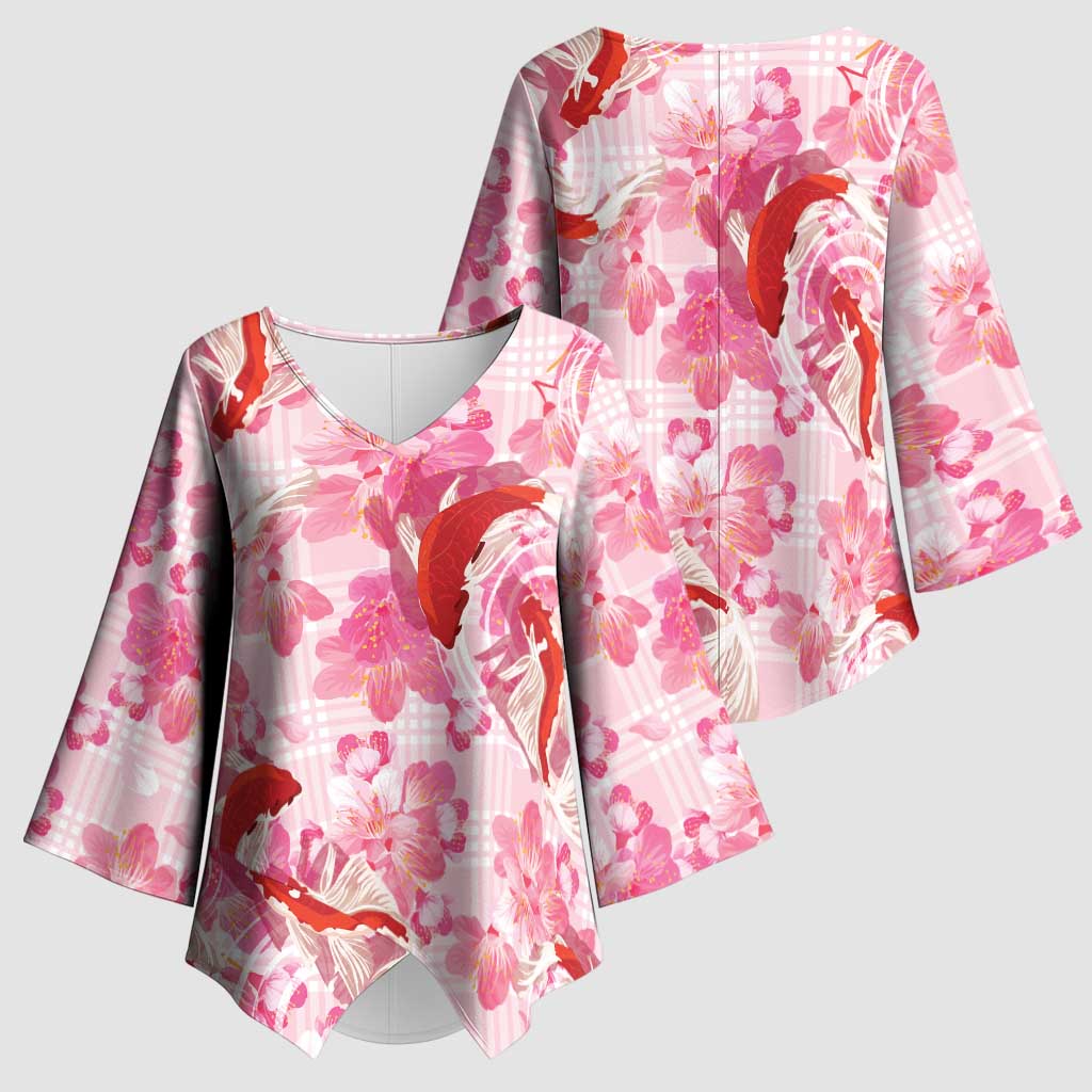 Pink Palaka Hawaii Aloha Kimono Sleeve Blouse Koi Pond Mix Sakura - Polynesian Pride