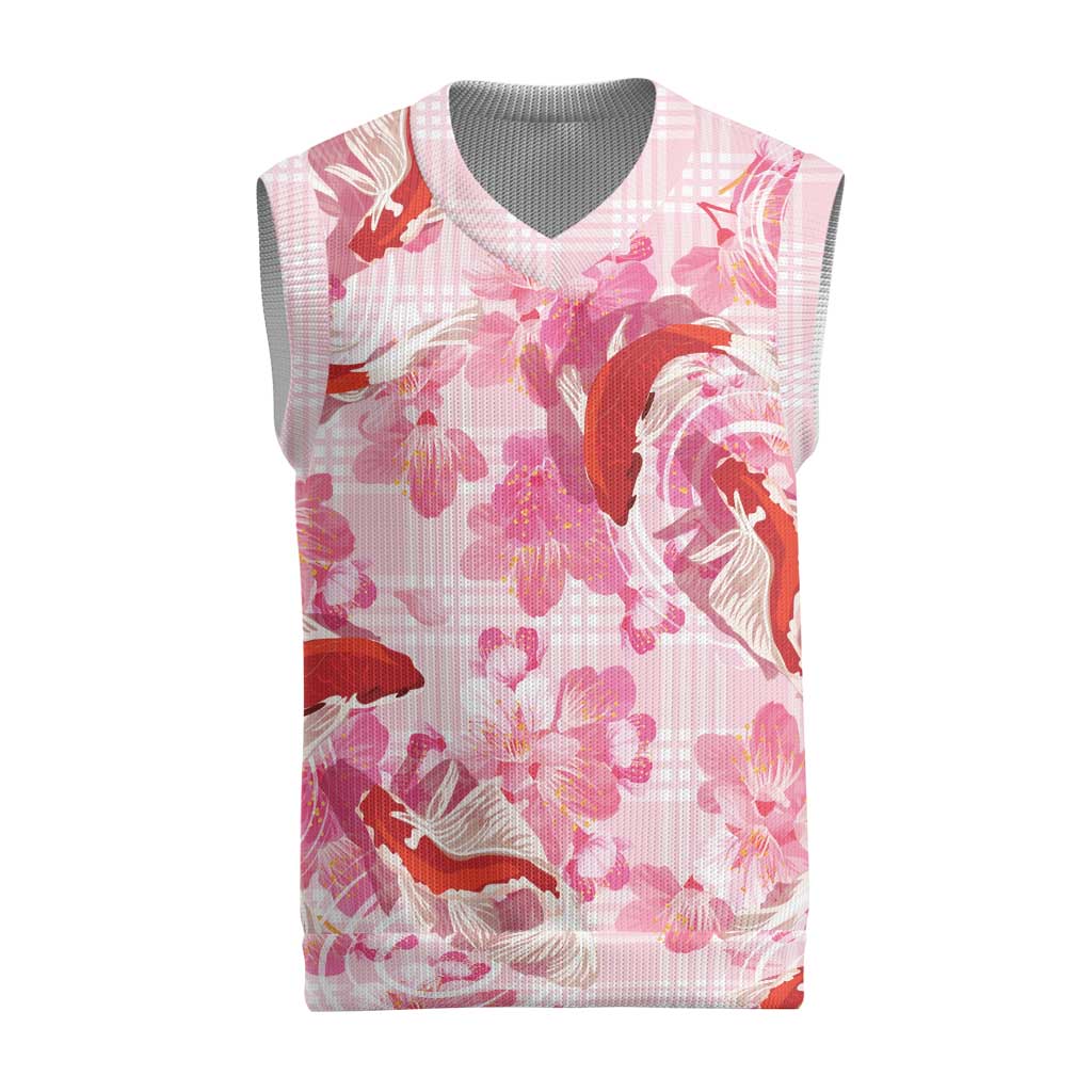 Pink Palaka Hawaii Aloha Christmas Knitted V-Neck Vest Koi Pond Mix Sakura - Polynesian Pride