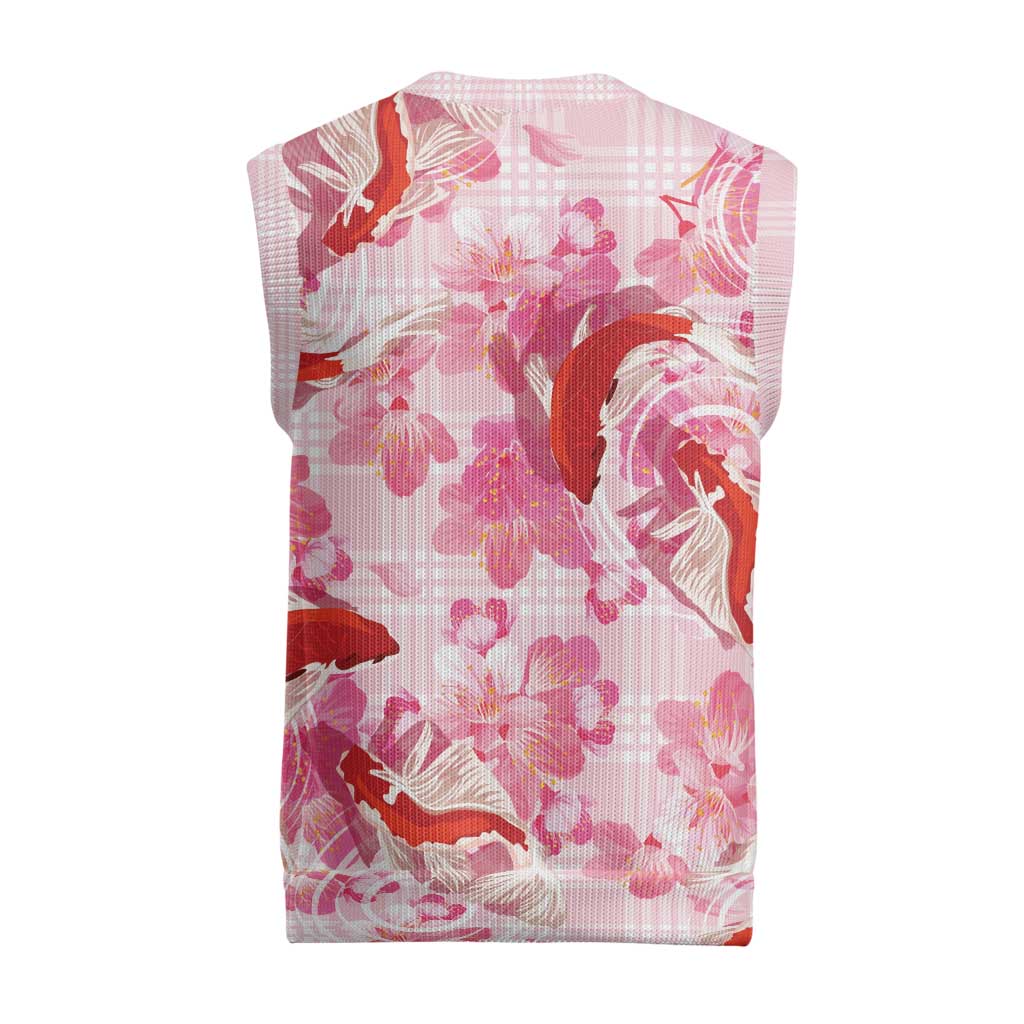 Pink Palaka Hawaii Aloha Christmas Knitted V-Neck Vest Koi Pond Mix Sakura - Polynesian Pride