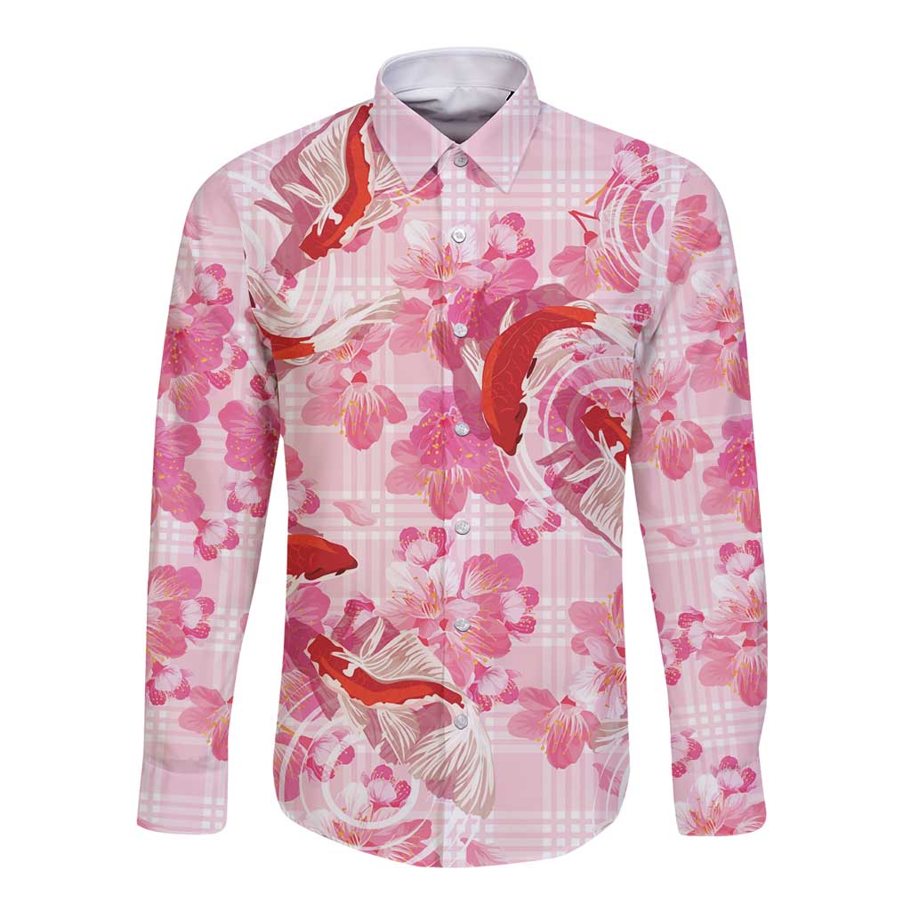 Pink Palaka Hawaii Aloha Long Sleeve Button Shirt Koi Pond Mix Sakura - Polynesian Pride