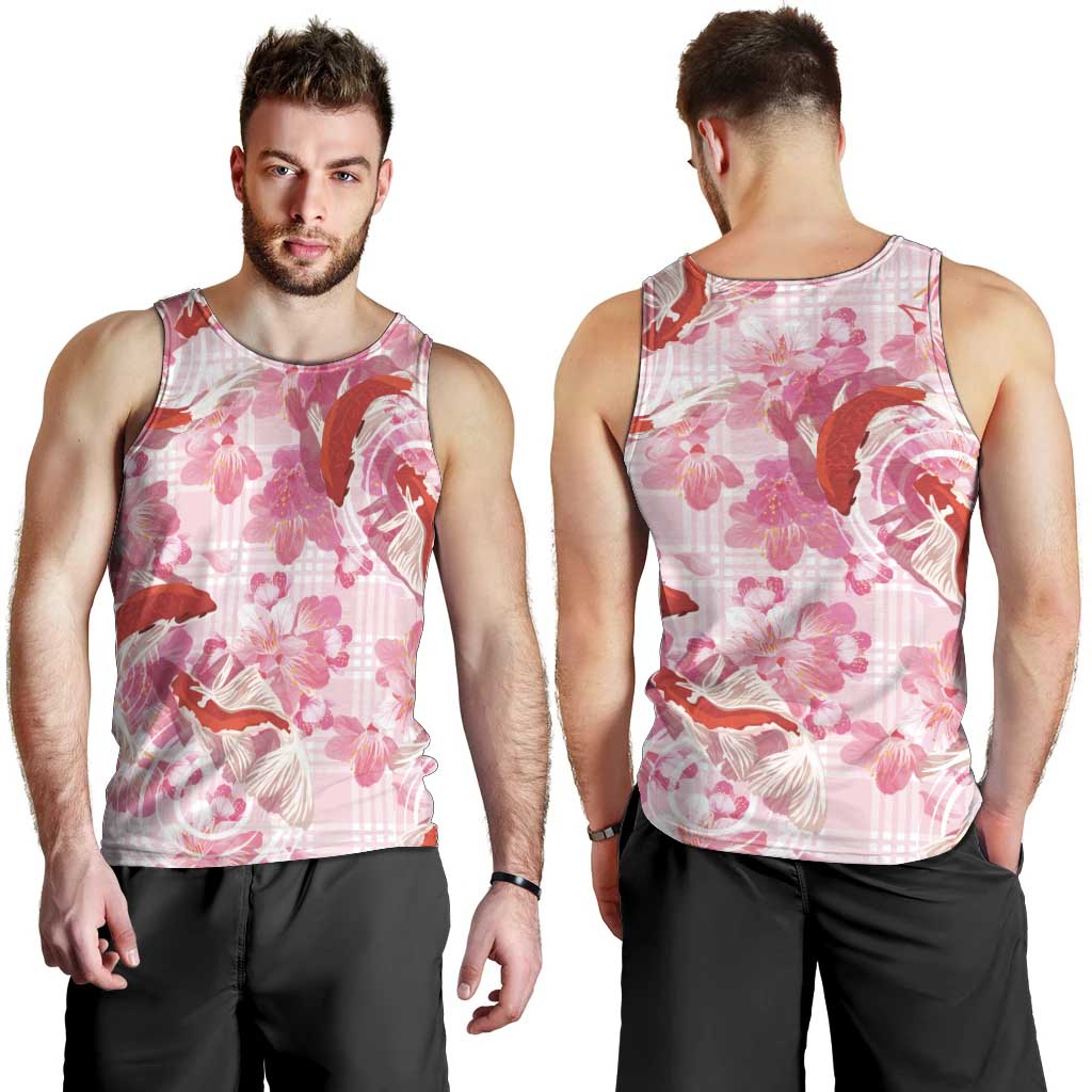 Pink Palaka Hawaii Aloha Men Tank Top Koi Pond Mix Sakura - Polynesian Pride