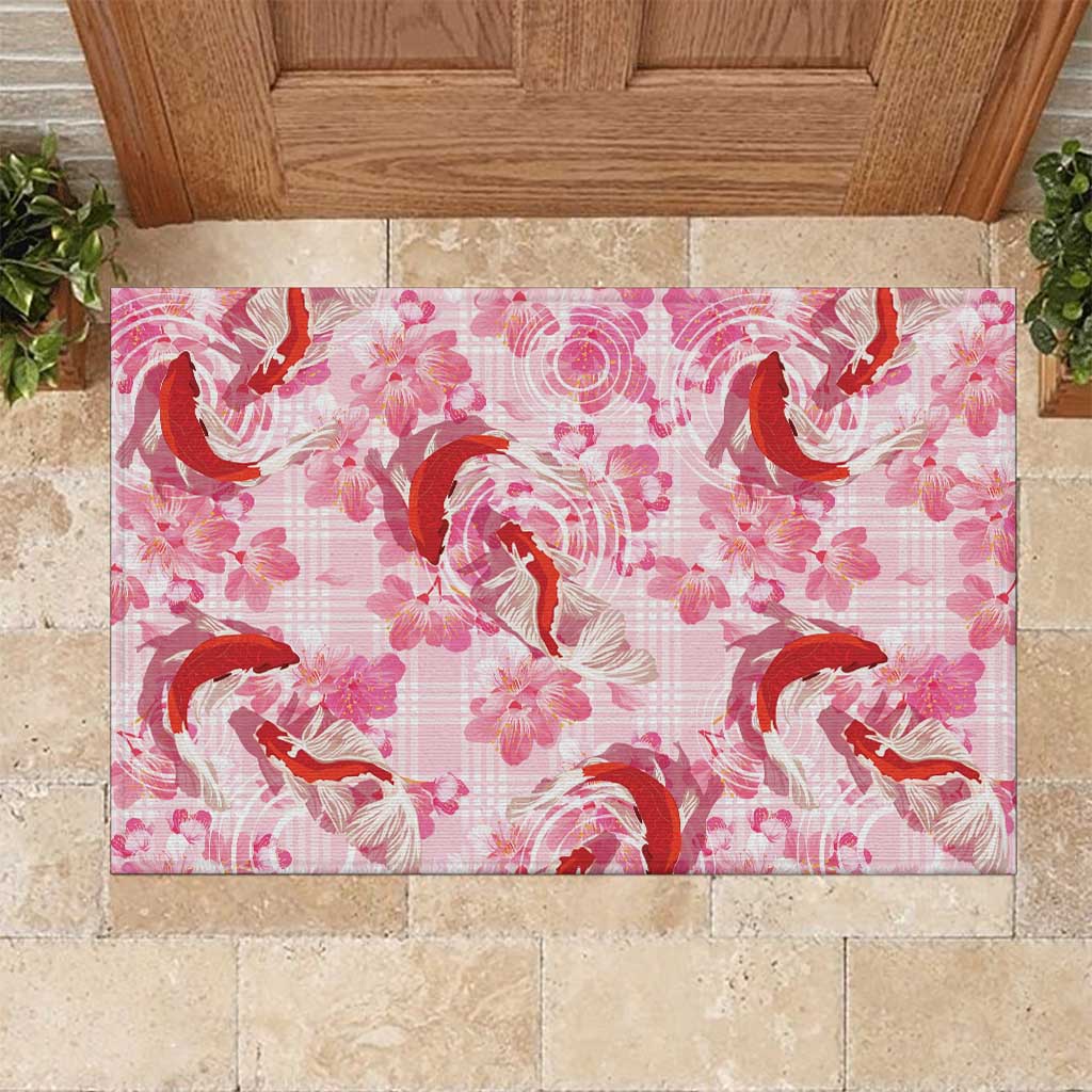 Pink Palaka Hawaii Aloha Rubber Doormat Koi Pond Mix Sakura - Polynesian Pride