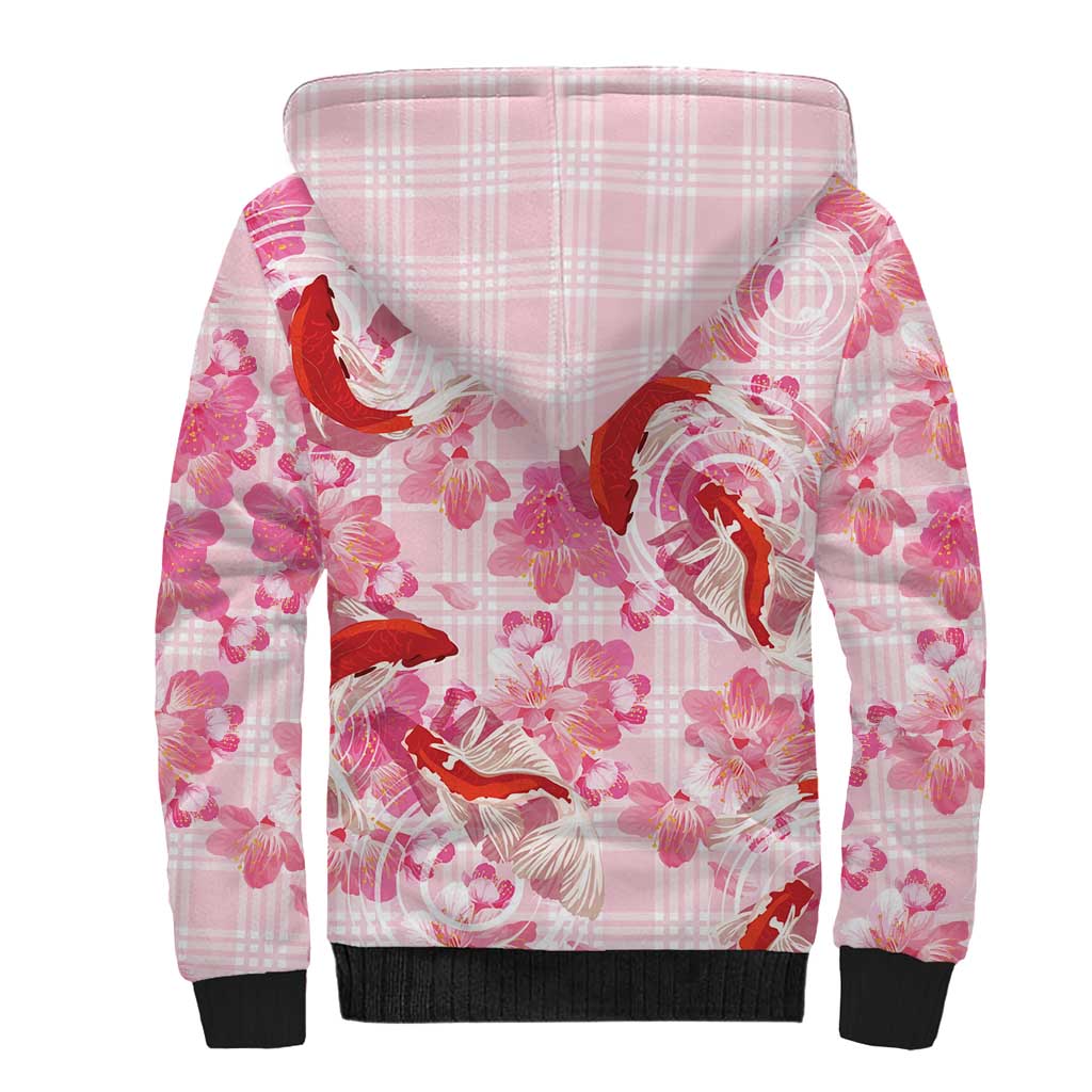 Pink Palaka Hawaii Aloha Sherpa Hoodie Koi Pond Mix Sakura - Polynesian Pride
