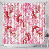 Pink Palaka Hawaii Aloha Shower Curtain Koi Pond Mix Sakura - Polynesian Pride