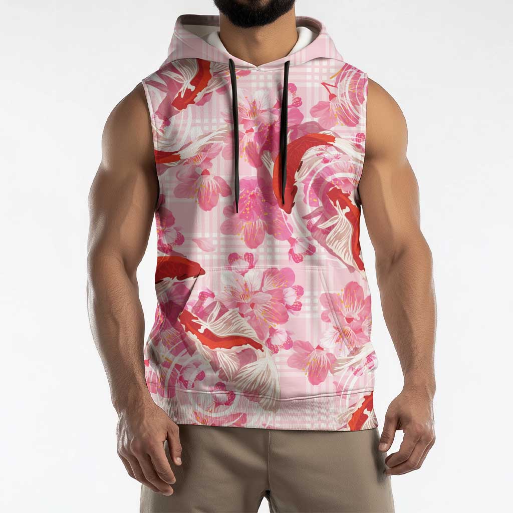 Pink Palaka Hawaii Aloha Sleeveless Hoodie Koi Pond Mix Sakura - Polynesian Pride