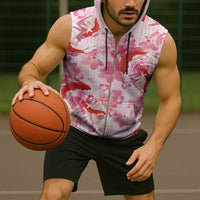 Pink Palaka Hawaii Aloha Sleeveless Zip Hoodie Koi Pond Mix Sakura - Polynesian Pride