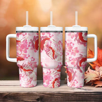 Pink Palaka Hawaii Aloha Tumbler With Handle Koi Pond Mix Sakura - Polynesian Pride