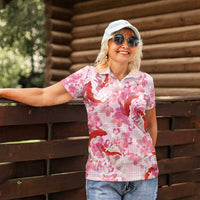 Pink Palaka Hawaii Aloha Women Polo Shirt Koi Pond Mix Sakura - Polynesian Pride