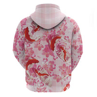 Pink Palaka Hawaii Aloha Zip Hoodie Koi Pond Mix Sakura - Polynesian Pride