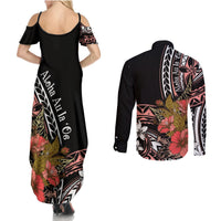 Hawaii Valentine Couples Matching Summer Maxi Dress and Long Sleeve Button Shirt Plumeria Aloha Wau Ia Oe LT7 - Polynesian Pride