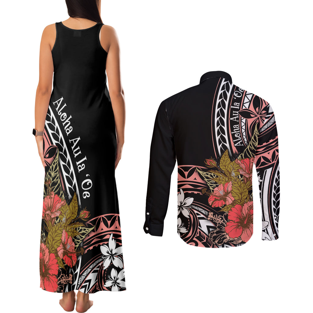 Hawaii Valentine Couples Matching Tank Maxi Dress and Long Sleeve Button Shirt Plumeria Aloha Wau Ia Oe LT7 - Polynesian Pride