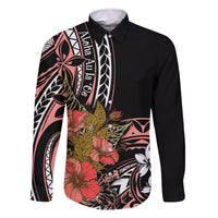 Hawaii Valentine Family Matching Long Sleeve Bodycon Dress and Hawaiian Shirt Plumeria Aloha Wau Ia Oe LT7 Dad's Shirt - Long Sleeve Pink - Polynesian Pride