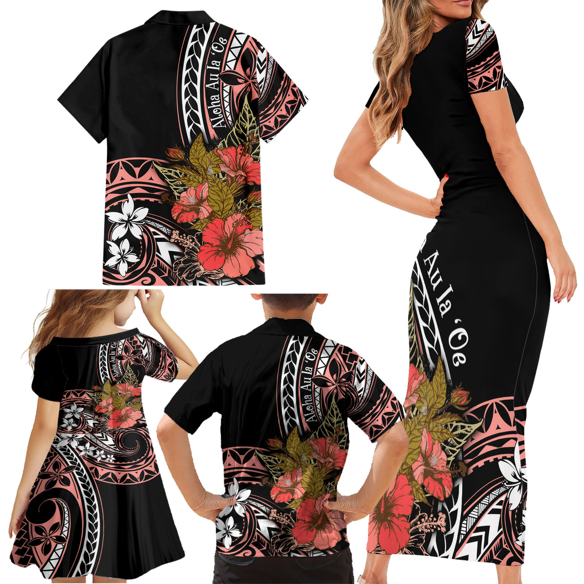 Hawaii Valentine Family Matching Short Sleeve Bodycon Dress and Hawaiian Shirt Plumeria Aloha Wau Ia Oe LT7 - Polynesian Pride
