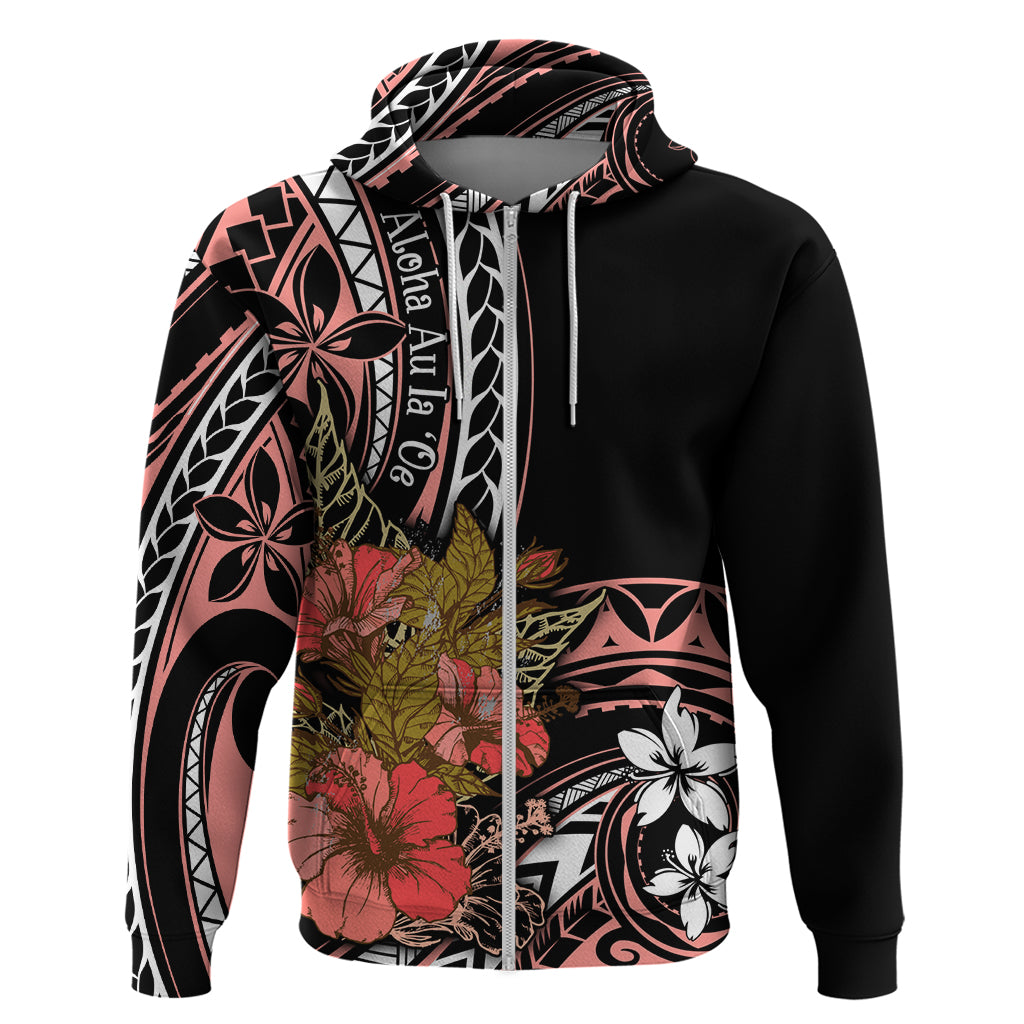 Hawaii Valentine Zip Hoodie Plumeria Aloha Wau Ia Oe LT7 Zip Hoodie Pink - Polynesian Pride