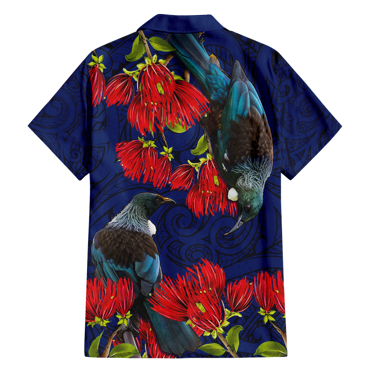 New Zealand Family Matching Off Shoulder Short Dress and Hawaiian Shirt Tui Couple with Pohutukawa LT7 - Polynesian Pride