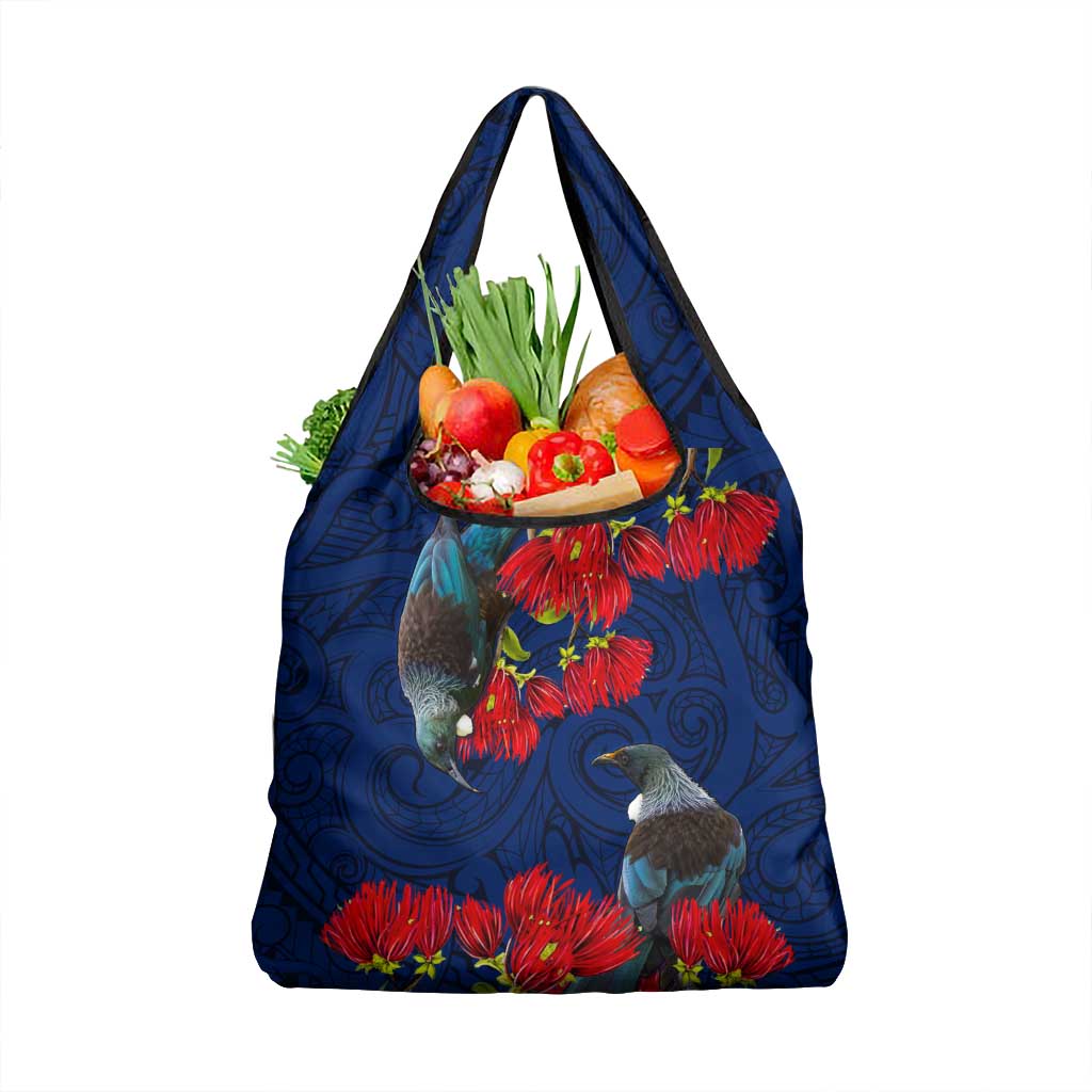 New Zealand Grocery Bag Tui Couple with Pohutukawa