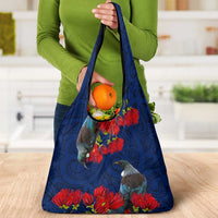 New Zealand Grocery Bag Tui Couple with Pohutukawa
